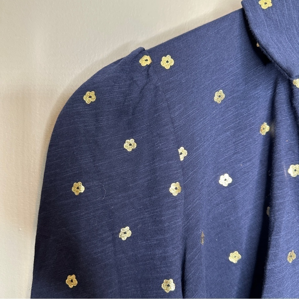 NWT Boden Notch Neck Smocked Frill Top in navy, foil dot - Picture 4 of 11